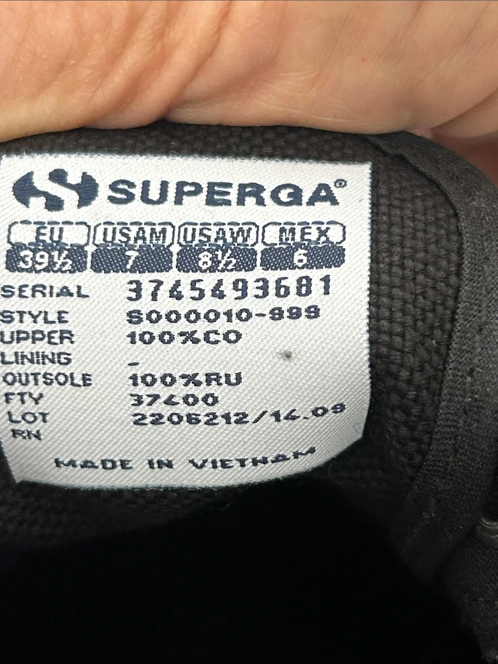 Superga Black Canvas Low-Top Sneakers with Cream Sole